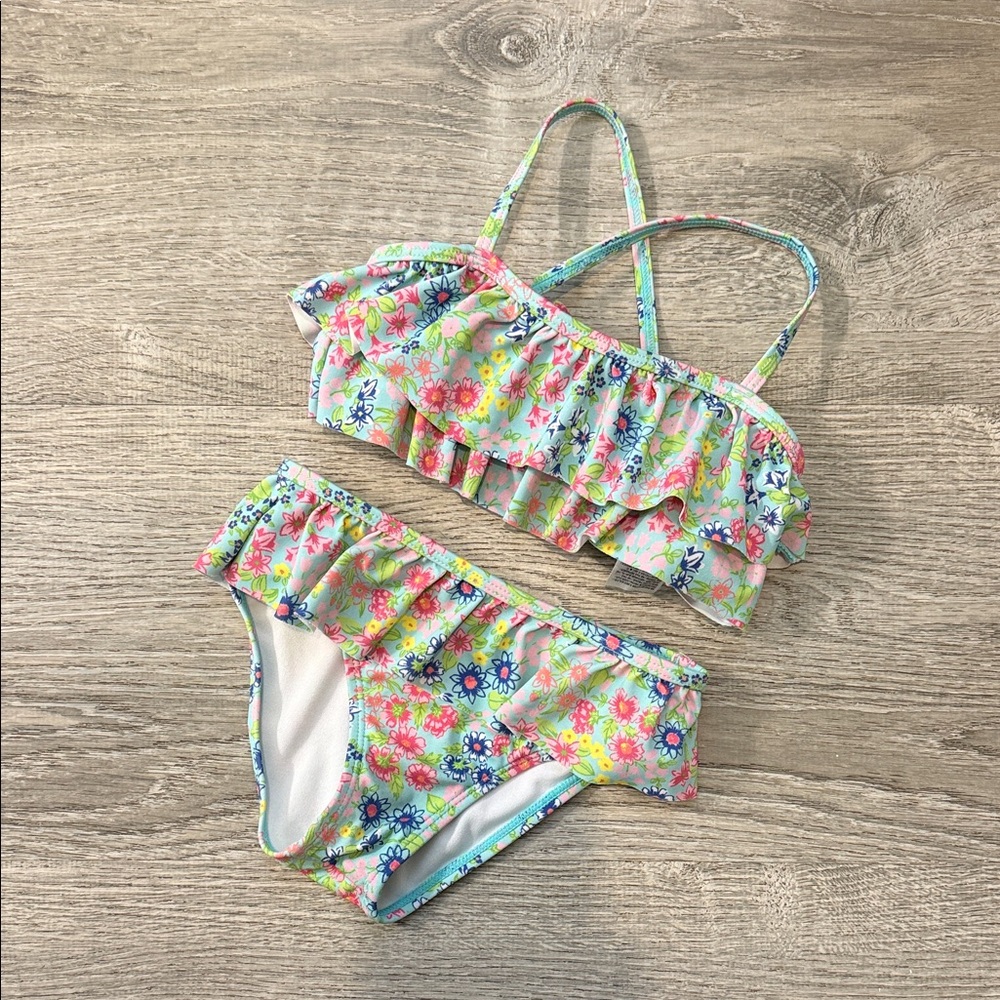 Janie and Jack 2T Floral Ruffle Kids Swim Set